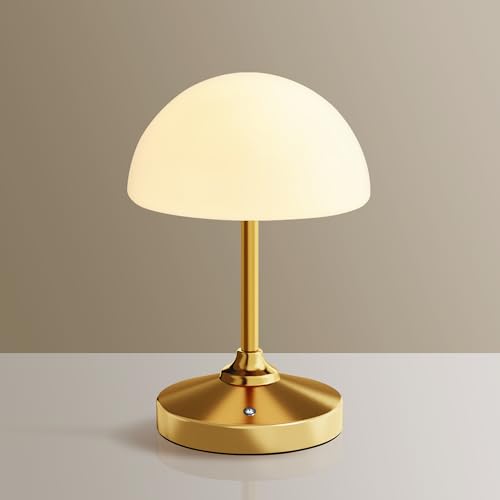 Image of Dawnwake Mushroom Lamp Cordless Lamp Table Lamp,Outdoor Waterproof Shower Lamps,5000mAh Rechargeble Battery Operated Dimmable Touch Desk Lamps,LED Night Light for Bathroom Patio Camping Outdoor(Gold)