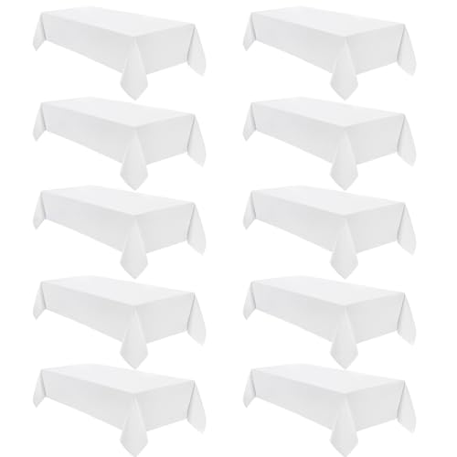 VidaFete Tablecloth 60 * 120inch 10pack Rectangle Table Cloth Polyester, Stain Wrinkle Resistant Dining Table Cover for Kitchen Dinning Party Wedding Rectangular Tabletop Buffet Decoration(White)
