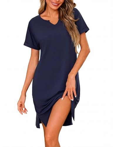 Jahetuul Nachthemden für Damen Kurzarm Sommer Sleepshirt Negligee Nachtwäsche Schlafshirt Baumwolle Bequeme Loungewear Schlafhemd Lassig...