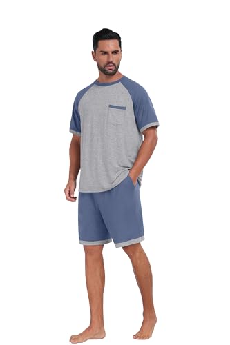 Image of Mens Pajamas Set Lightweight Summer Pjs Sleepwear Soft Comfy Short Sleeve Loungewear With Pocket (S-4X)
