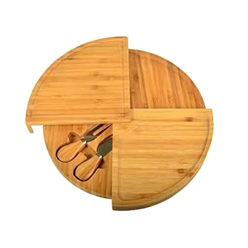 XHTLLO Bamboo Cheese Board with Concealed Compartment and 2 Cheese Knives