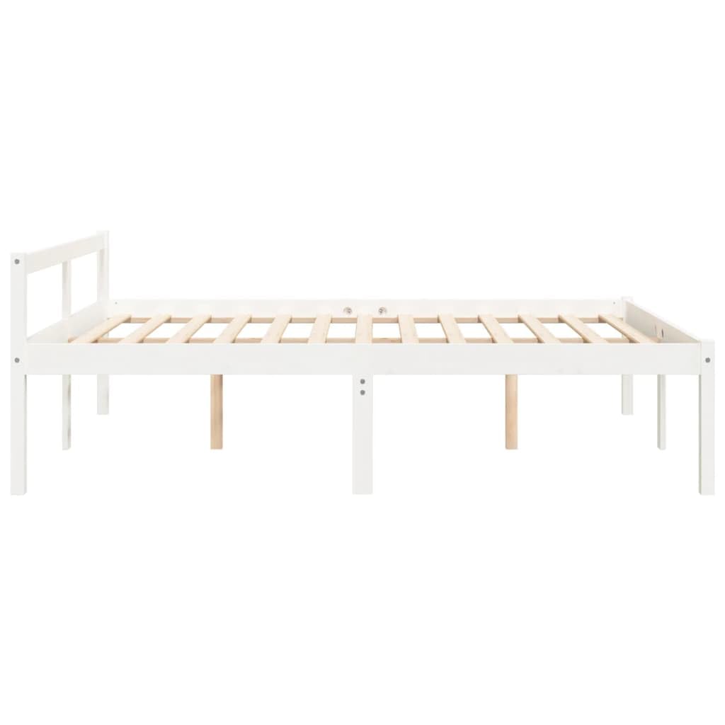 Seniorenbett Weiß 150x200 cm Massivholz Kiefer mit Lattenrost, Kopfteil und Stauraum, Robustes Bettgestell, seniorengerecht, komfortabel für Schlafzimmer