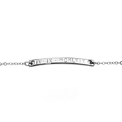 Customized Dainty Roman Numeral Bar Bracelet - 2BR (Silver)