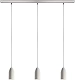 Material: Deckenschiene (Edelstahl gebürstet L/B/H 113 x 5,2 x 3,3 cm), drei runde Pendellampen aus massivem Beton, drei Textilkabel (230V, GU10 Fassung, drei-flammig)