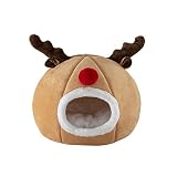 Allbestop Cama para Perros y Gatos, Nido para Mascotas con Cojines Suaves y cómodos, Nido para Mascotas con de Navidad extraíble, Lavable y Plegable Casa De Mascotas (Khaki, L)