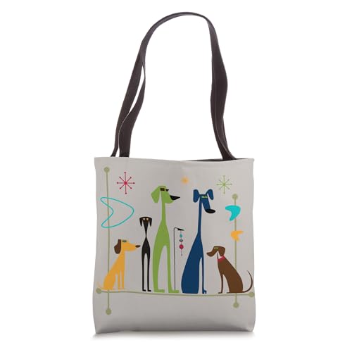 Bolso tipo tote retro de estilo años 50 y 60 con diseño moderno de perros miniatura 1