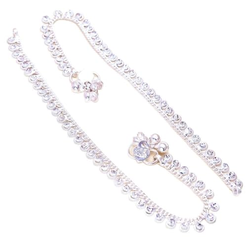 Jewar Mandi Anklet Silver Plated Ad Cz Multi-Color Stones Traditi...