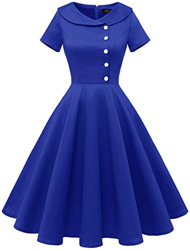 Wedtrend Rockabilly Swingkleid Vintagekleid im Hepburn Stil - 50er Jahre Kleid, Knielang, Royalblue M