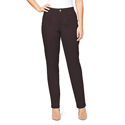 Gloria Vanderbilt Women's Misses Rear Elastic High Waist Pleated Chino Pants, Coffee Roast, 18 Regular