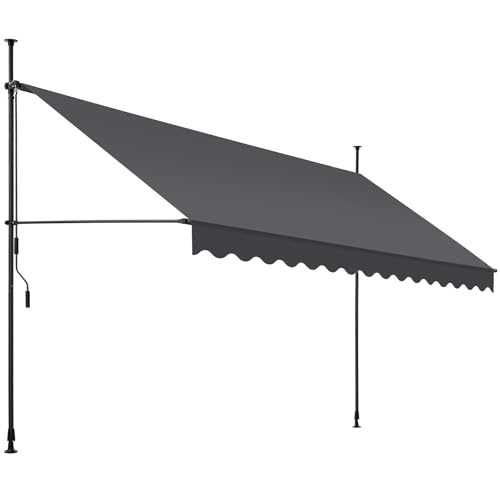 TecTake® Toldo Terraza Manual Regulable en Altura con Manivela, Toldo Balcón sin Taladros, Extensible Terraza, Resistente a Rayos UV, Protección Solar y Repelente al Agua - 400 cm - Negro/Gris