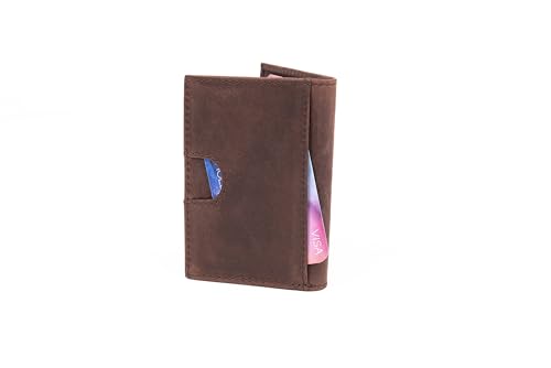 Theodore Slim Leather Card Holder for Men – RFID Blocking Top Grain Leather Wallet – 6 Card Slots, Vertical Minimalist Front Pocket Design – Vintage Brown3