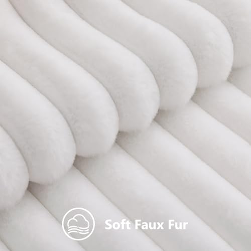 Image of decorUhome Fall Cozy Faux Fur Throw Pillow Covers 12x20 Set of 2 Decorative Soft Plush Striped Lumbar Modern Farmhouse Boho Couch Pillow Cases with Velvet Back for Sofa Bed Living Room, White