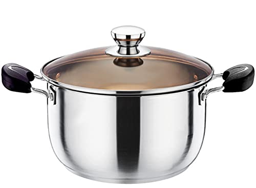 Olla de acero inoxidable antiadherente con tapa, baquelita fina anti-marcas, olla con doble asa, 22 cm - Mango de acero