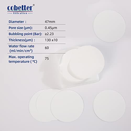 Image of MCE Membrane Filters, 47mm, 0.22 m, Hydrophilic, 100PCS | Mixed Cellulose Esters Disc Filters, Non-sterile, pH 4-8, For aqueous /organic filtration, particle analysis & water testing
