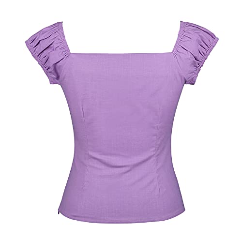 Image of YARN & INK Women's Rockabilly Tops 1950s Pinup Shirt Casual Off Shoulder Vintage Blouse