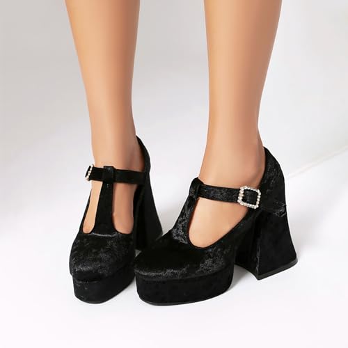 Image of KOKOMOMO Womens Lace Flower Heels Goth Platform Shoes Chunky High Heel Mary Janes Gothic Shoe