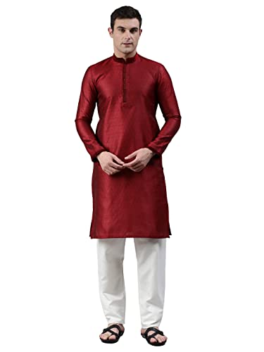 Image of Manthan Mens Full Sleeves Striped Blended Cotton Kurta
