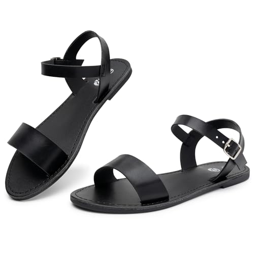 Image of Rekayla Flat Faux Leather Ankle Strap and Adjustable Buckle Sandals for Women