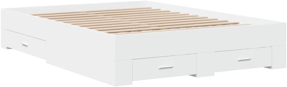 vidaXL Home Base Engineered Wood Bed Frame - White 120x200 cm with Plywood Slats and Storage Drawers for Modern Bedroom D cor