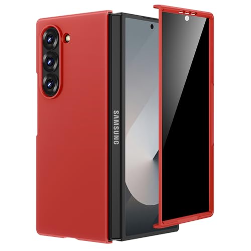 Maxdara for Samsung Galaxy Z Fold 6 Case, [Privacy Tempered Glass Screen Protector] [Support Wireless Charging] [Shockproof Hard Protective] Slim Fit Phone Case for Z Fold 6 5G (Red)