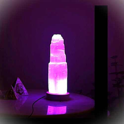 INKANAT Lámpara de Selenita 15cm USB - Luz LED color cambiante – Lámpara de Cristal Energética para Decoración, Meditación, Yoga, Relajación y Regalos Espirituales