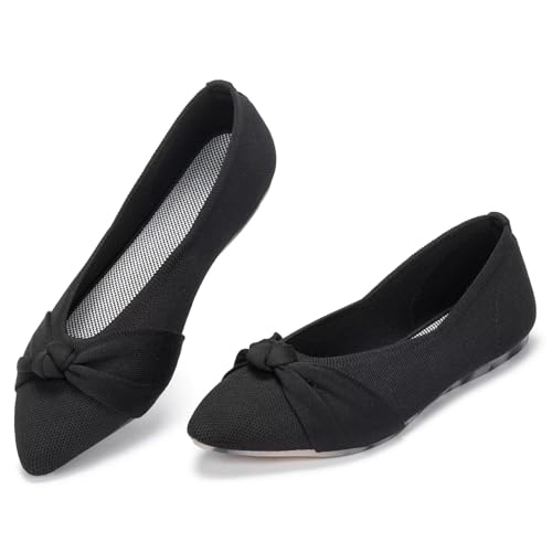 Frank Mully Womens Flat Shoes Classic Pointed Toe Flats Knitted Dress Shoes Soft Flats for Woman Comfortable Dressy