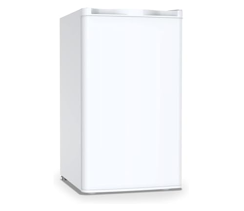Boykay 3.2 Cu.Ft Mini Fridge with Freezer, Single Door Mini Fridge, Adjustable Thermostat, Mini Refrigerator for Dorm, Office, Bedroom White