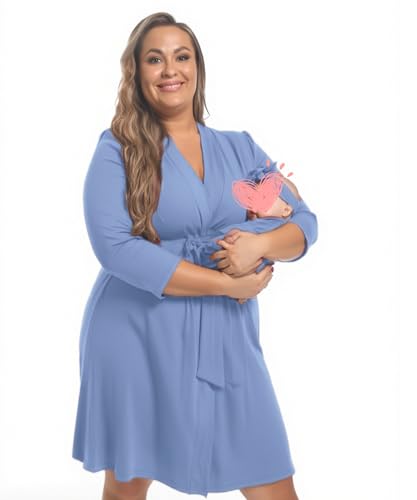 Image of SUFEINI Maternity Robe and Matching Swaddle Blanket Set, Plus Size Women Postpartum Robes Sleepwear New Mommy Gift