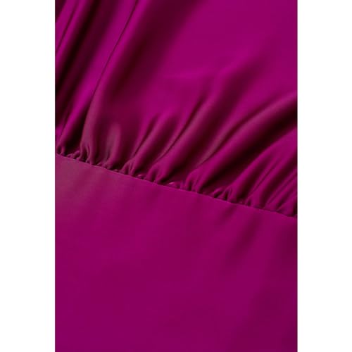 CHICWISH Women Satin Long Sleeve Maxi Dress Elegant Boat Neck Wrapped Waist Casual Magenta Spring Dresses