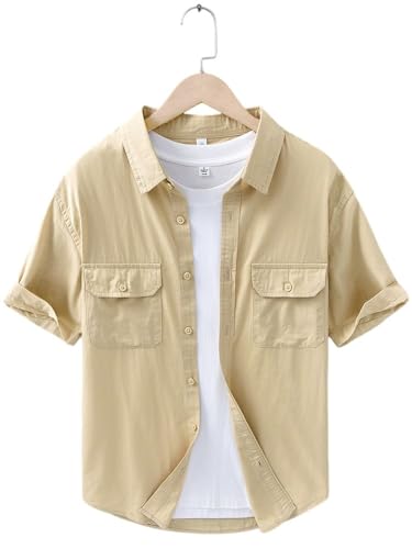 Chemise de travail japonaise pour homme en coton ample à double poches - 4