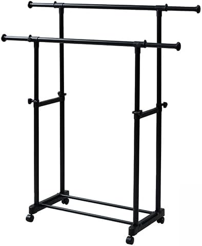 ハンガーラック ダブル 耳伸び キャスター付き オールブラック ワードローブ クローゼット 収納 頑丈 おしゃれ 新生活 シングルラ