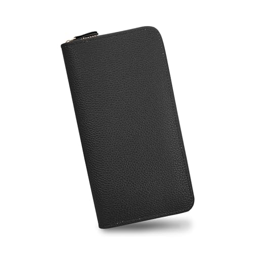 Womens Wallet, PU Leather Ladies Wallets Credit Card Holder for Women and Girls, Long Wallet with Zipper Women's Wallets for Travelling, Walking, Dating, Shopping (black.)
