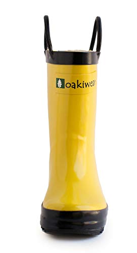 OAKI Toddler Rain Boots – Lightweight Waterproof Rubber Boots for Kids with Easy-On Handles – Durable Kids Outdoor Footwear, Yellow & Black, 9T Toddler