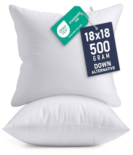 Utopia Bedding Throw Pillows Insert (Pack of 2, White) - 18 x 18 Inches Bed and Couch Pillows - Indoor Decorative Pillow