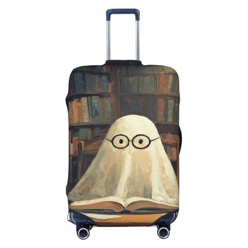 Cute Ghost Reading Wearing Glasses Elastic Travel Luggage Covers Dustproof Scratch-Resistant Suitcase Protector Fit 22-24 Inch