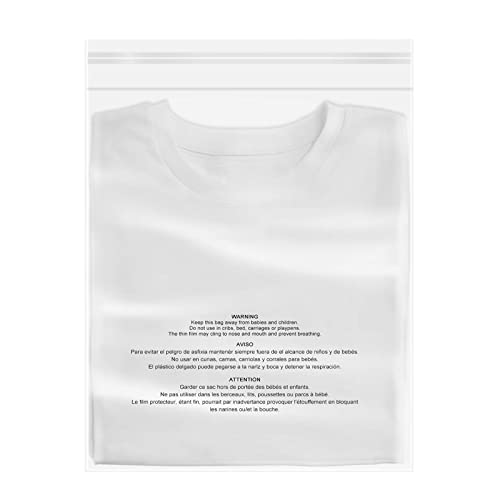 200 Count - 12" X 15", Self Seal 1.6 Mil Clear Plastic Poly Bags With Suffocation Warning For Clothing, T-Shirts, Pants-Resealable Adhesive,Not Strong Adhesive #TOP15