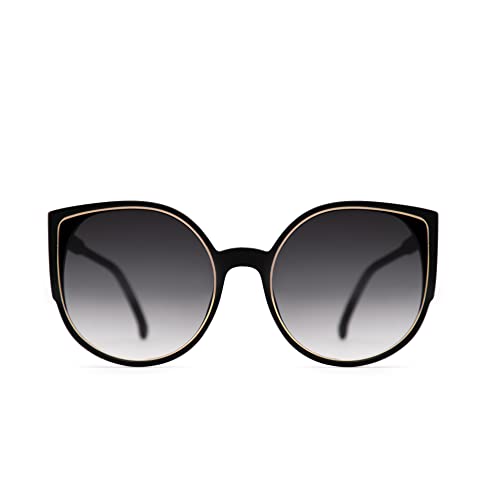 EVEE Oversize Flat Cat-Eye Retro Sunglasses with Metal Rim Accent Front and Reflective Lens (Piper)