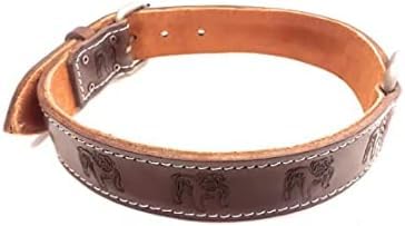 Collare per cani in pelle marrone largo 3,8 cm con bulldog inglesi stampati, adatto a qualsiasi bulldog (S: 40,6 cm - 50,8 cm)