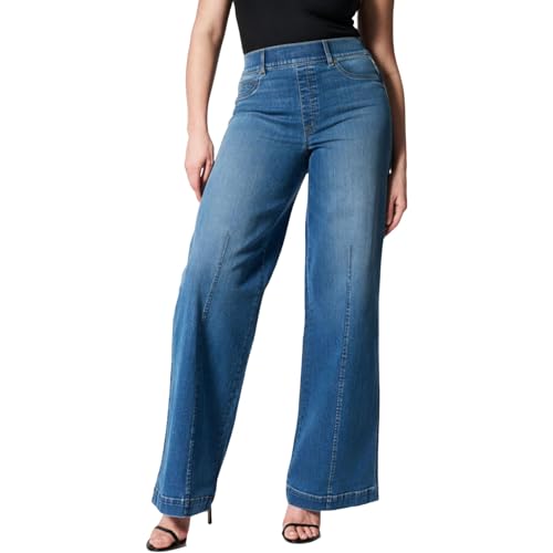 Womens Wide Leg Jeans Elastic High Waisted Trendy Straight Leg De...