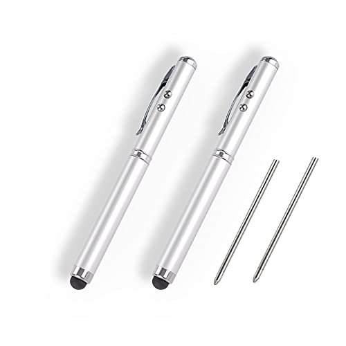Stylo multifonction en métal, stylet pour écran tactile, lampe de poche avec lumière blanche, infrarouge, cadeaux créatifs de Noël et d'anniversaire (2 argentés)