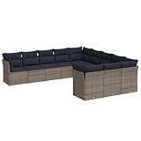 vidaXL Salón de Jardín con Cojines 11 unids, Sofás de Terraza, Conjunto de Muebles de Exterior Patio, Moderno, Gris Resina Trenzada