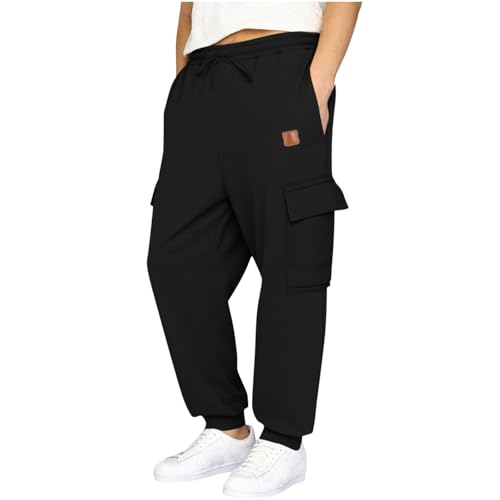 Cargo Joggers for Girls Fashion Elastic Waist Stretch Cuffed Sweatpant Pocket Fleece Lined Thermal Trouser (4-15 Years) Black
