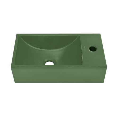 Swiss Madison Lisse 16\" Concrete Rectangle Wall-Mounted Sink with Right Side Faucet Mount in Matte Royal Green - Thumbnail 7