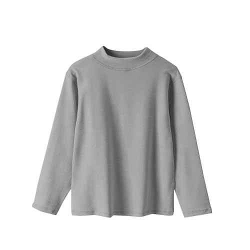 Youth Thermal Shirt Fleece Lined Turtle Neck Long Sleeve Top Kids Unisex Mock Neck Athletic Base Layer (Grey, 9-10Years)