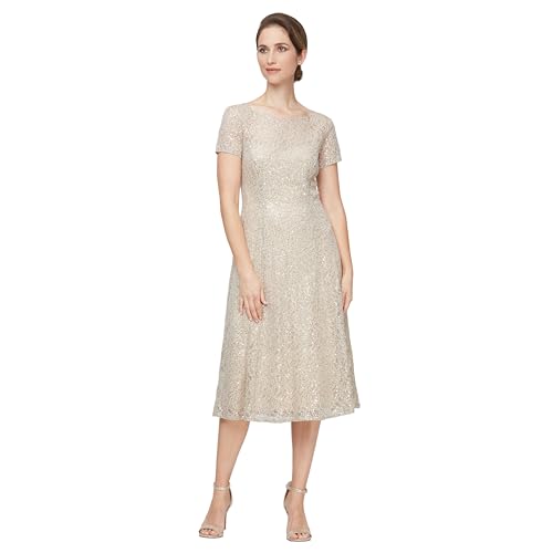Image of S.L. Fashions Womens Stretch V-Neck Tea Length Dress