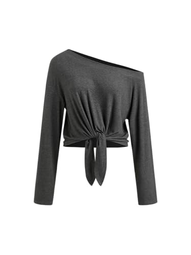 CIDER Women Cozy One Shoulder Going Out Tie Front Top Long Sleeve 2025 Casual Basic Tees