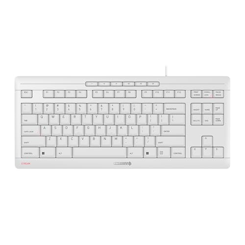 Image of Cherry Stream Keyboard TKL, Wired Keyboard Without Number Pad, Whisper Quiet Keys, Unique Typing Feel, Slim Design, SX Scissor Switches, QWERTY, White-Gray