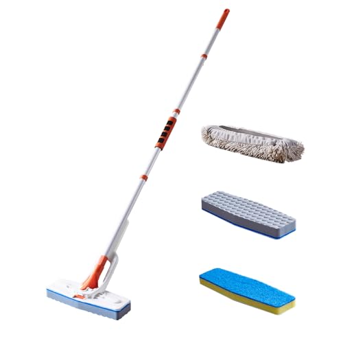 Magic Sponge Eraser Mop 56 Adjustable Mop Handle with Flexible 10 Flat Head with Microfiber Pad and Magic Sponge Eraser Pads
