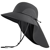 UVSAI UPF 50+ Foldable Sun Hats Wide Brim with Large Neck Flap for Men Women UV Protection Gardening Fishing Beach Hat Dark Grey