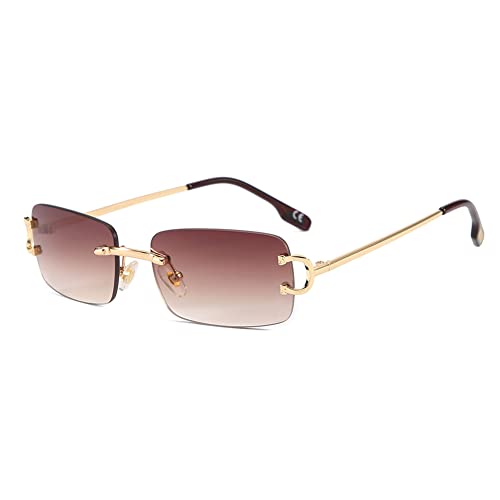kachawoo Kleine Retro-Sonnenbrille, rechteckig, randlos, Vintage, männlich, weiblich, Sonnenbrille, UV400, rahmenlose Geburtstagsgeschenke für Mädchen (gold with brown)